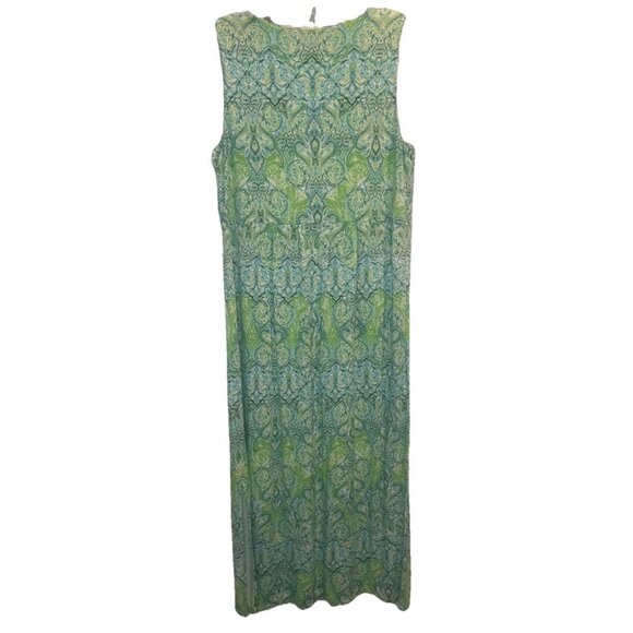 J Jill Blue Green Paisley Print Sleeveless Knit Maxi Dress Sz M Vacation Travel - Picture 4 of 10